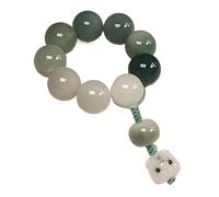 YOPI Natural White Jade Bodhi Root Buddha Bead Ring with Charcoal Burn Hanging Ornament and Twisted Flower Tassel(Greenbeadtiger)