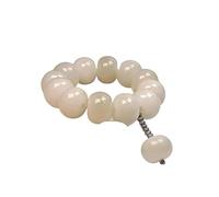 YOPI Natural White Jade Bodhi Root Buddha Bead Ring with Charcoal Burn Hanging Ornament and Twisted Flower Tassel(Ashapplebeads)