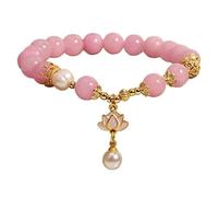 YOPI Pink Jade Crystal Bracelet with Peach Blossom Lotus Pendant for Women | Elegant pink jade bracelet featuring a beautiful lotus pendant.
