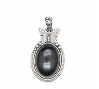 YOPI Retro Natural Stone Butterfly Fluorite Pendant Necklace - Unique Handmade Jewelry for Women(Obsidian)