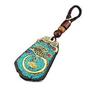 YOPI Retro Nepal Tibet Thangka Hand-Made Ebony Car Keychain Pendant Ethnic Style Hanging Decoration(Gold)