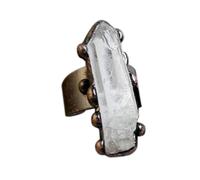 YOPI Retro Style Natural White Crystal Hexagonal Column Adjustable Ring - Unique Amorphous Open Design in Bronze