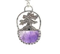 YOPI Semi-Circular Crystal Life Tree Pendant - Elegant Tree of Life Jewelry for Nature Lovers(Amethyst)