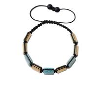 YOPI Square Natural Bronze Grey Woven Bracelet with Bluegrain Stone and White Crystal Map Stone for Men(Color3)