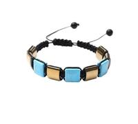 YOPI Square Natural Bronze Grey Woven Bracelet with Bluegrain Stone and White Crystal Map Stone for Men(Color8)