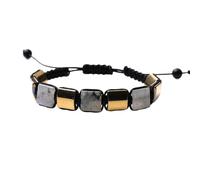 YOPI Square Natural Bronze Grey Woven Bracelet with Bluegrain Stone and White Crystal Map Stone for Men(Color6)
