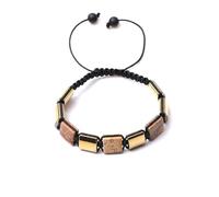 YOPI Square Natural Bronze Grey Woven Bracelet with Bluegrain Stone and White Crystal Map Stone for Men(Color14)