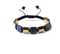 YOPI Square Natural Bronze Grey Woven Bracelet with Bluegrain Stone and White Crystal Map Stone for Men(Color15)