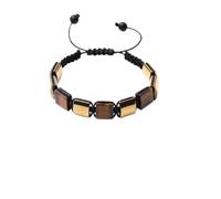 YOPI Square Natural Bronze Grey Woven Bracelet with Bluegrain Stone and White Crystal Map Stone for Men(Color4)