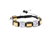 YOPI Square Natural Bronze Grey Woven Bracelet with Bluegrain Stone and White Crystal Map Stone for Men(Color7)