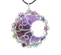YOPI Star Moon Winding Starry Sky Crystal Pendant Necklace - Elegant Celestial Jewelry for Women(Amethyst)