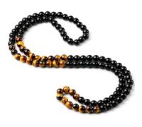 YOPI Tiger's Eye Bracelet - 108 Beaded Natural Stone 8mm Elastic Long Bracelet for Meditation and Spiritual Healing