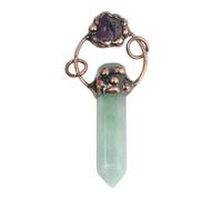 YOPI Vintage Amethyst Rough Pendant - Single-Pointed Hexagonal Prism Necklace for Unique Style(Green aventurine)
