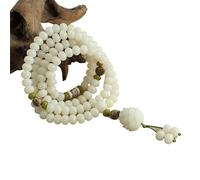 YOPI White Jade Bodhi Root Bracelet - 108 Beads Natural Gemstone Necklace for Meditation and Spirituality(ResinLotus)