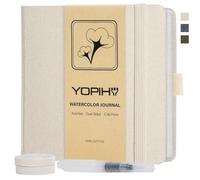 Yopih Artists Premium Linen Watercolor Sketchbook, 8"x6" Watercolor Notebook with 300GSM Cold Press Cotton Paper, 24 Sheets/48 Pages, Ideal Art Journal for Markers, Oil Pastels, Beige