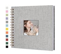 Yopih Scrapbook Photo Albums Linen Cover 20.5x20.5 cm Hardcover Kraft White Pages Memory Scrapbooking Book for Wedding Travel Baby Shower Guest Book, 20 Sheets/40 Pages, Grey