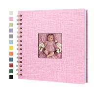 Yopih Scrapbook Photo Albums Linen Cover 20.5x20.5 cm Hardcover Kraft White Pages Memory Scrapbooking Book for Wedding Travel Baby Shower Guest Book, 20 Sheets/40 Pages, Pink
