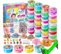 YOPINSAND 32 Cups DIY Slime Kit, Slime Making Kit for Girls 10-12, Glow in The Dark, Crystal Clear Slime with Add-ins, Foam Balls, Charms, Party Favors Gift Toys for Kids