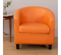 YOPOIY 2 Piece Waterproof Tub Chair Slipcover PU Leather Armchair Cover Solid Color Non Slip Barrel Chair Cover for Living Room Dining -orange-One size