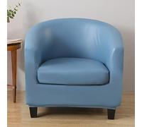 YOPOIY 2 Piece Waterproof Tub Chair Slipcover PU Leather Armchair Cover Solid Color Non Slip Barrel Chair Cover for Living Room Dining -blue-One size