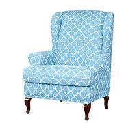YOPOIY Elastic Removable Printed Wing Chair Cover 2-Piece Polyester Spandex Soft Anti Slip Home Wing Chair Slipcover For Living Room Armchair -blue