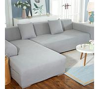 YOPOIY Non Slip Sofa Slipcover L Shape, High Stretch Soft Corner Couch Covers, Solid Color Sectional Sofa Cover Universal Washable Furniture Protector Stay in Place -grey-2 Seater+3 Seater