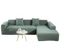 YOPOIY Sectional Couch Covers with Free 2 Pillowcases, Stretch L Shape Sofa Covers 2 Pieces Sectional Slipcovers Soft Washable Pet Furniture Protector (green,4+2 Seat)