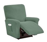 YOPOIY Stretch Recliner cover for 3 2 1 Seater, Jacquard Recliner Slipcover Soft Thick Small Checks Furniture Cover For Recliner Couch With Remote Pocket -Matcha green-1 Seater(4-piece)