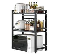 YOPOTIKA Expandable Microwave Rack Shelf, 3-Tier Expandable Microwave Oven Rack Countertop for Kitchen, Adjustable Microwave Shelf Stand Metal, Desktop Printer Shelf Rack