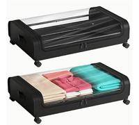 Yopption 2pcs Under Bed Storage, Underbed Storage Bags, Storage Boxes with Lids,with Wheels Clear Window Rolling Under Bed Metal Drawer for Duvet, Blanket, Bedding Clothes Blanket, Shoes