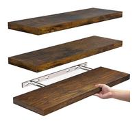 Yopption 3 Pack Floating Shelves, Wall Floating Mounted Rustic Wood Shelves, Modern Decorative Display Wall Shelves for Living Room Bedroom Kitchen, 41 * 17 * 2.8cm,Light Brown