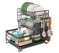 Yopption Black Iron 3 Tier Detachable Dish Drying Rack With Drainboard, Large Capacity, Easy to Install, No More Mess, Great Flexibility, For Kitchen Counter Space-Saving, Dishware