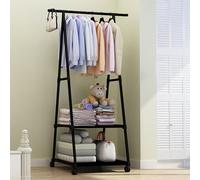 Yopption Heavy Duty Clothes Rail, Clothes Rack, Closet Rack, Garment Rack with 2-Tier Shelves for Hanging Clothes, Coats, Dresses, Clothes Rail for Bedroom, Closet, Laundry Black