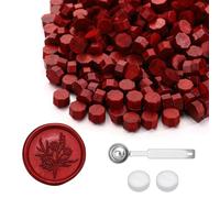 Yoption 360Pcs Blood Red Sealing Wax Beads with 2 Spoons and 4 Tea Candles for Wax Seal Stamps, Cards, Wedding Invitations, Wine Packaging, Gift Wrap, Envelopes