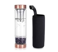 Yoption Crystal Water Bottle, Natural Amethyst Healing Glass Water Bottle, Includes a Loose Leaf Tea Infuser Bottle and Protective Sleeve