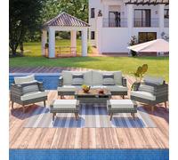 YOPTO 6-Piece Patio Furniture Set, All-Weather Outdoor Patio Rattan Conversation Set,PE Wicker 3 Seater Sofa with 2 Chairs,Ottomans and Coffee Table for Backyard Porch Garden, Double Cushions,Gray