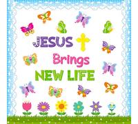 Yopyame 94Pcs Jesus Brings New Life Christian Bulletin Board Set Summer Butterfly Flowers Cross Cutouts Bulletin Board Borders Trim Religious Faith Classroom Sunday School Chalkboard Wall Decor
