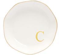 Yoqanr Ceramic Jewelry Tray Initial Ring Dish Personalized C-Monogrammed Engagement Wedding Gifts, for Birthday Mother's Day Christmas for Women, Ceramic White 4.75" (C)