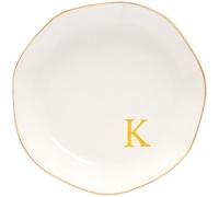 Yoqanr Ceramic Jewelry Tray Initial Ring Dish Personalized K-Monogrammed Engagement Wedding Gifts, for Birthday Mother's Day Christmas for Women, Ceramic White 4.75" (K)