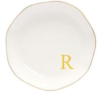 Yoqanr Ceramic Jewelry Tray Initial Ring Dish Personalized R-Monogrammed Engagement Wedding Gifts, for Birthday Mother's Day Christmas for Women, Ceramic White 4.75" (R)