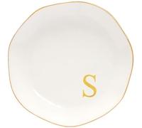Yoqanr Ceramic Jewelry Tray Initial Ring Dish Personalized S-Monogrammed Engagement Wedding Gifts, for Birthday Mother's Day Christmas for Women, Ceramic White 4.75" (S)