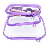 YOQIVEXU 3 Pcs Clear Hard Zipper Case, Hard Shell Plastic Clear Organizer Bag, Transparent Makeup Pouches, Portable Box for Travel Toiletries Storage Bins, Purple, Portable