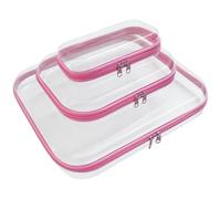 YOQIVEXU 3 Pcs Clear Hard Zipper Case, Hard Shell Plastic Clear Organizer Bag, Transparent Makeup Pouches, Portable Box for Travel Toiletries, Toy Storage Bins, Pink, Large/Medium/Small, Portable