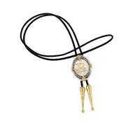 YOQUCOL Native American Western Cowboy Gold-plated Alphabet Initial Letter Genunie Leather Bola Tie Necktie for Men Women, R, Medium