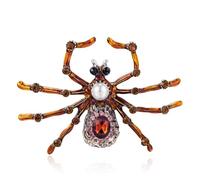 YOQUCOL Orange Enamel Spider Shape Brooch for Women Rhinestone Zirconia Crystal Halloween Brooch Pins Costume Accessories