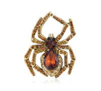 YOQUCOL Spider Shape Halloween Brooch for Women Brown Rhinestone Crystal Spider Brooch Pin