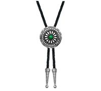 YOQUCOL Vintage American Western Cowboy Indian Art Stone Genunie Leather Bolo Tie For Men Women, A-green, Medium