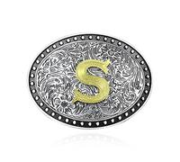YOQUCOL Vintage Native American Western Cowboy Gold Plated Alphabet Initial Letter Belt Buckle for Men, S, Medium