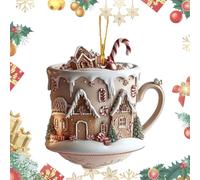 Yorajuy Coffee Cup Ornaments for Christmas Tree | Christmas Snow House Hot Chocolate Mug 2D Acrylic Christmas Ornaments,Christmas Tree Decoration Charm Hot Cocoa Theme Pendant for Indoor Outdoor