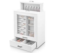 Yorbay Display Jewellery Box for Girls: Starter Organizer with Clear Window | Vertical Drawers for Earrings Rings Necklaces - Compact Footprint Fits Small Vanities - Birthday&Graduation Gift for Teens